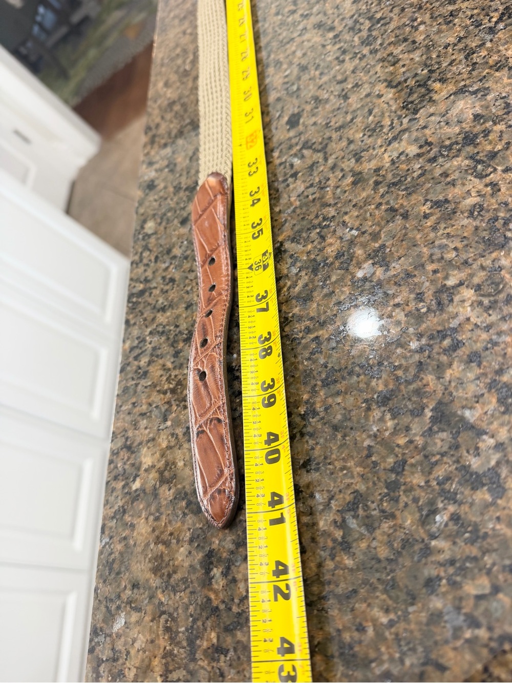 Brighton Beige Woven Elastic Cord Belt Brown Croco Leather Tab. Men’s Sz-36 - Picture 4 of 9